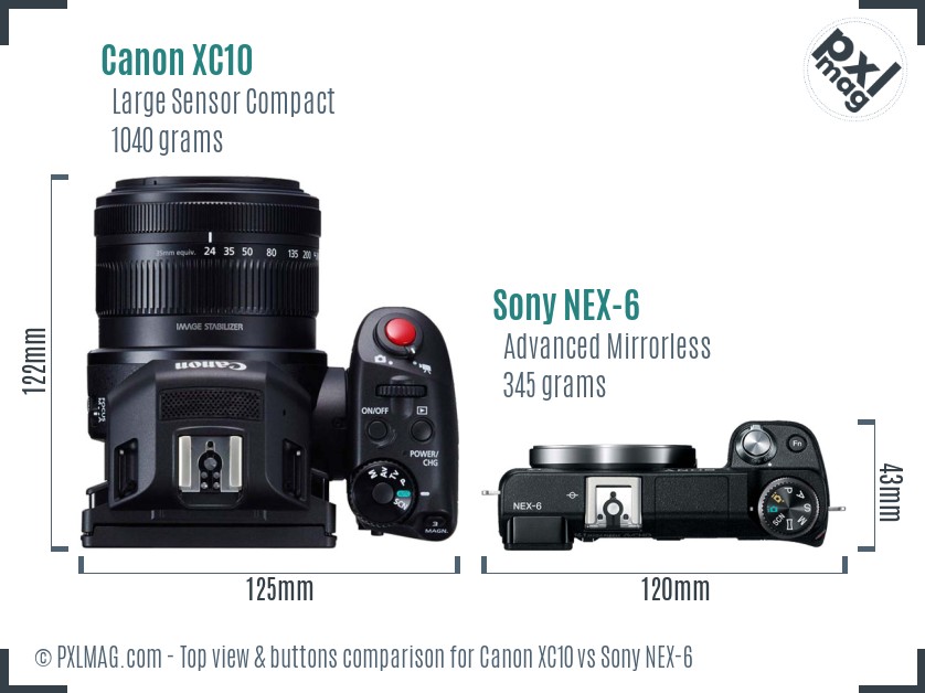 Canon XC10 vs Sony NEX-6 top view buttons comparison
