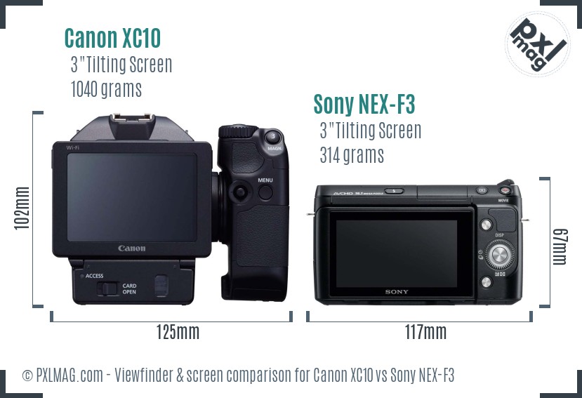 Canon XC10 vs Sony NEX-F3 Screen and Viewfinder comparison