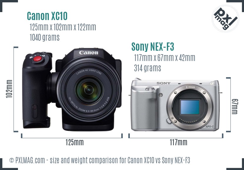 Canon XC10 vs Sony NEX-F3 size comparison Canon XC10 vs Sony NEX-F3 size comparison