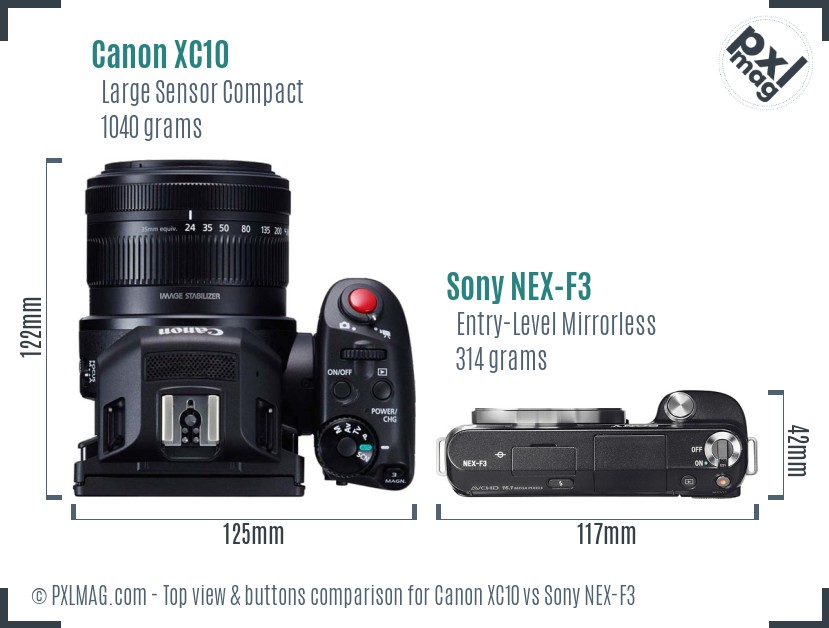 Canon XC10 vs Sony NEX-F3 top view buttons comparison