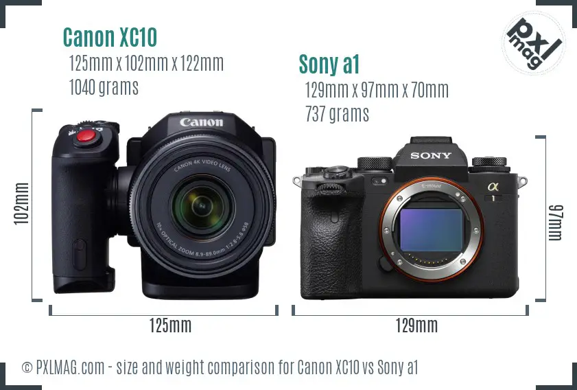 Canon XC10 vs Sony a1 size comparison