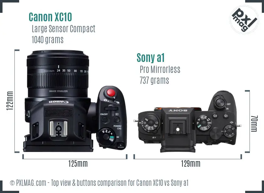 Canon XC10 vs Sony a1 top view buttons comparison