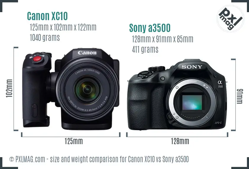 Canon XC10 vs Sony a3500 size comparison