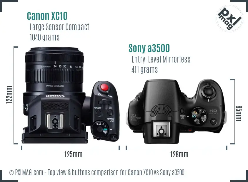 Canon XC10 vs Sony a3500 top view buttons comparison