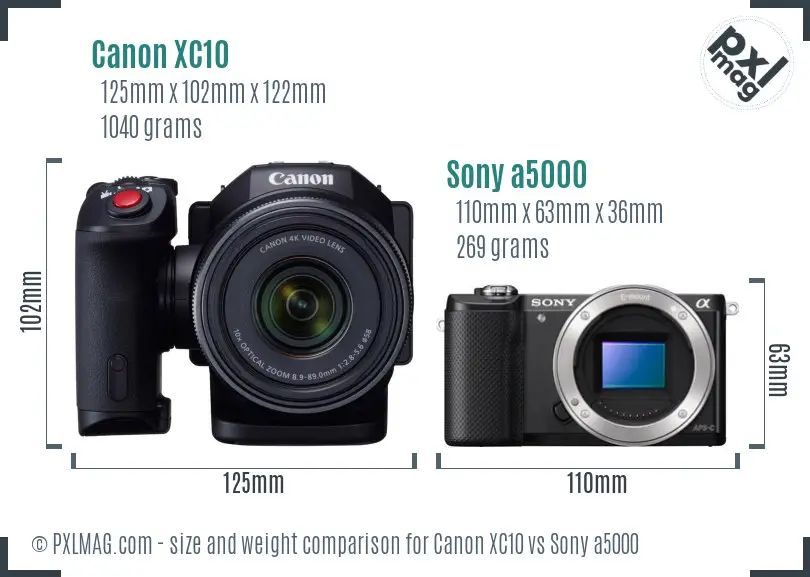 Canon XC10 vs Sony a5000 size comparison