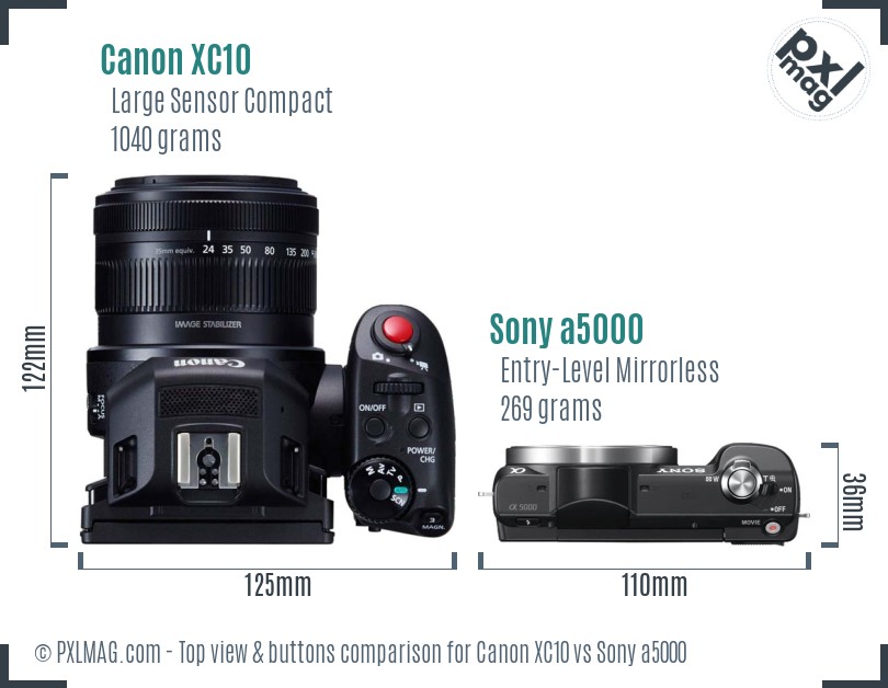 Canon XC10 vs Sony a5000 top view buttons comparison