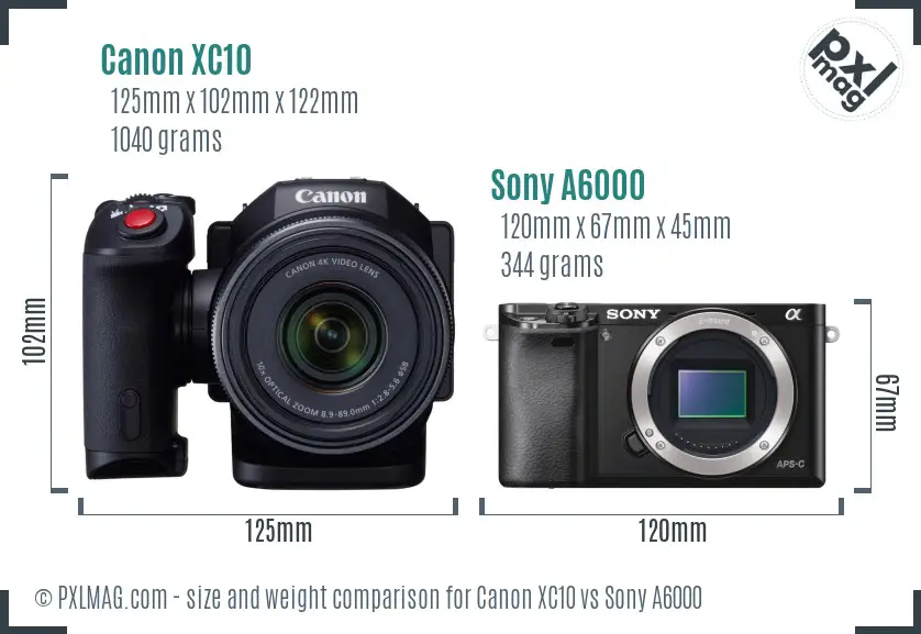 Canon XC10 vs Sony A6000 size comparison