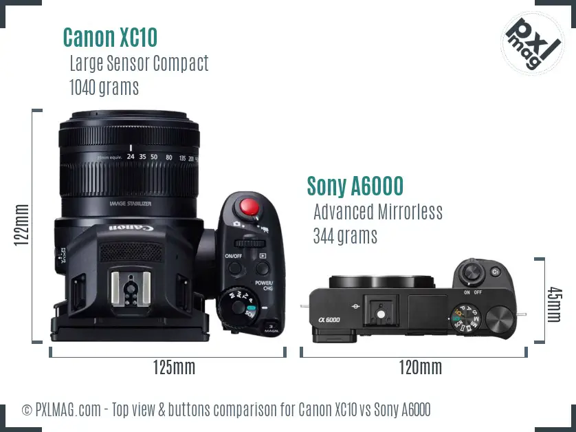 Canon XC10 vs Sony A6000 top view buttons comparison