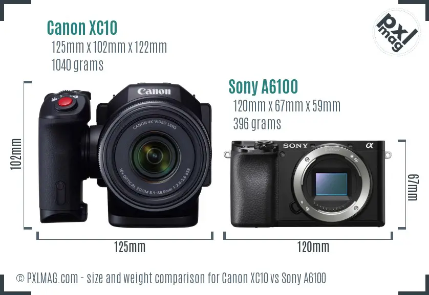 Canon XC10 vs Sony A6100 size comparison