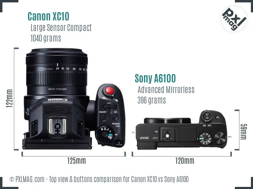 Canon XC10 vs Sony A6100 top view buttons comparison