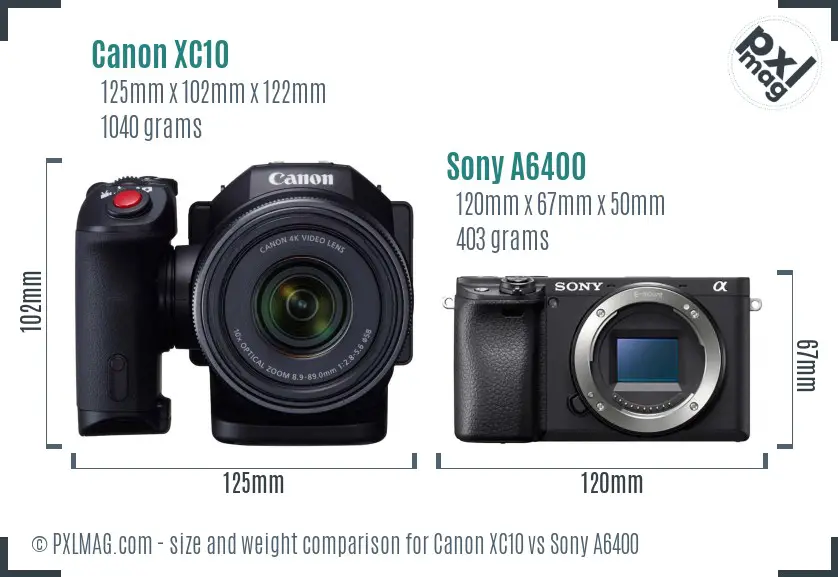 Canon XC10 vs Sony A6400 size comparison