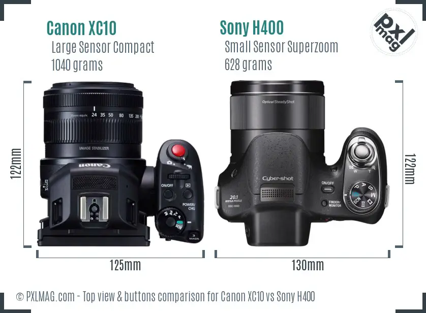 Canon XC10 vs Sony H400 top view buttons comparison
