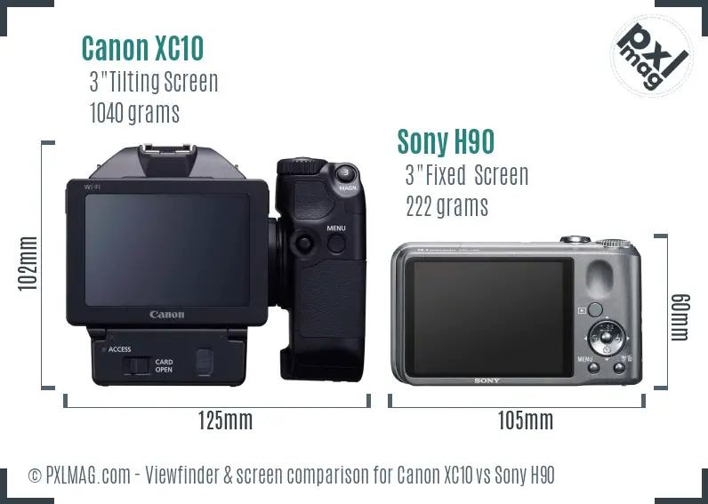 Canon XC10 vs Sony H90 Screen and Viewfinder comparison