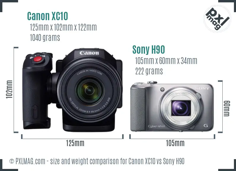 Canon XC10 vs Sony H90 size comparison