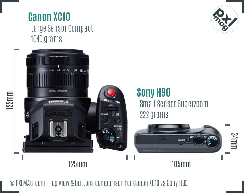 Canon XC10 vs Sony H90 top view buttons comparison