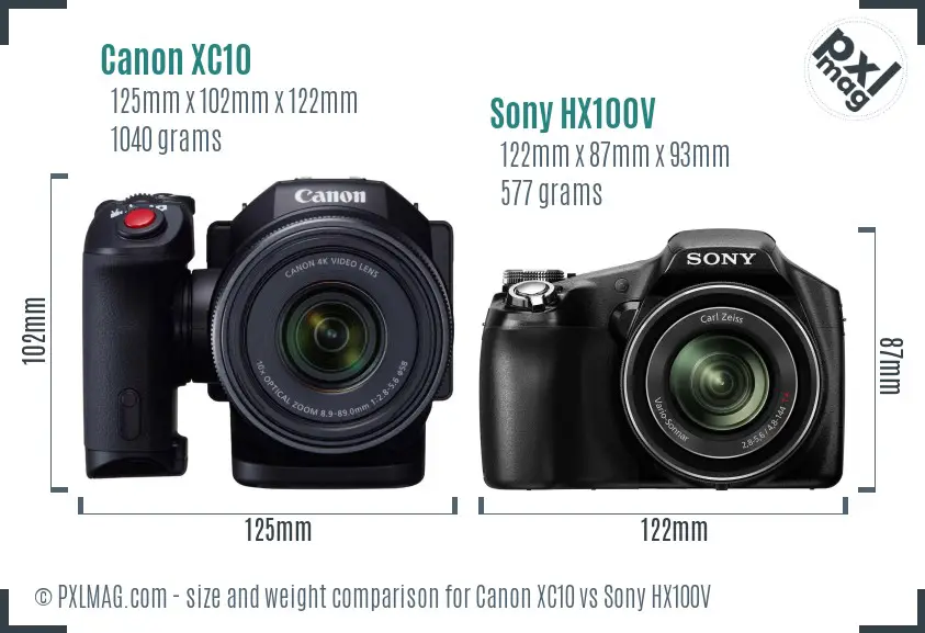 Canon XC10 vs Sony HX100V size comparison