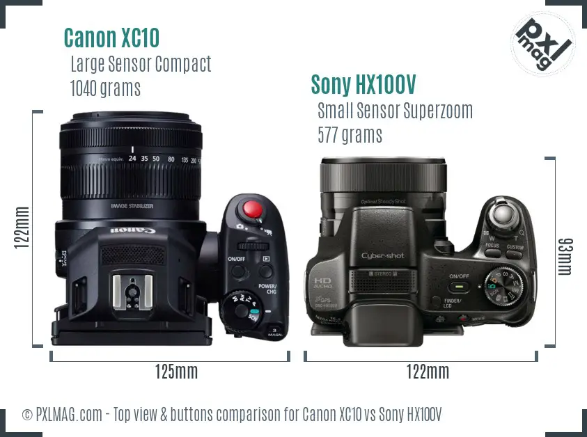 Canon XC10 vs Sony HX100V top view buttons comparison