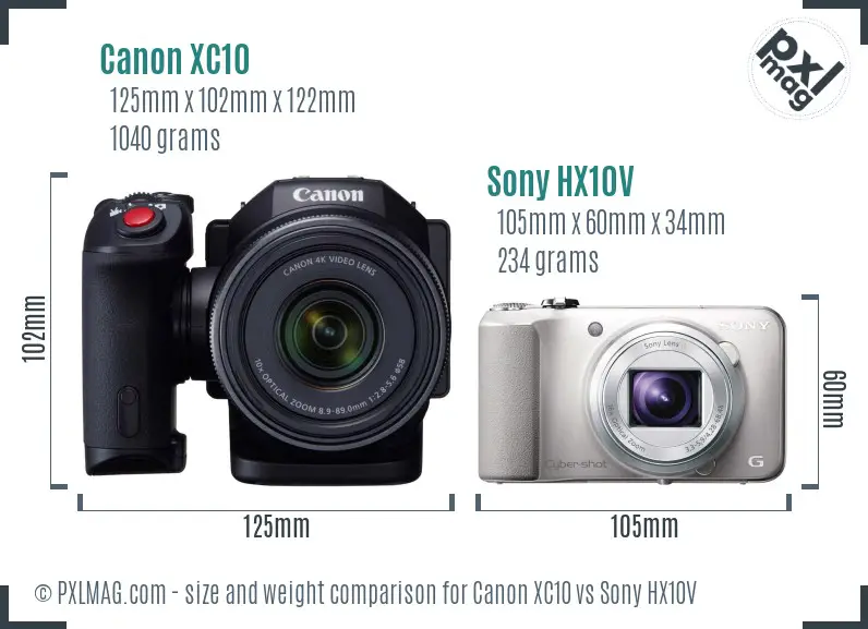 Canon XC10 vs Sony HX10V size comparison