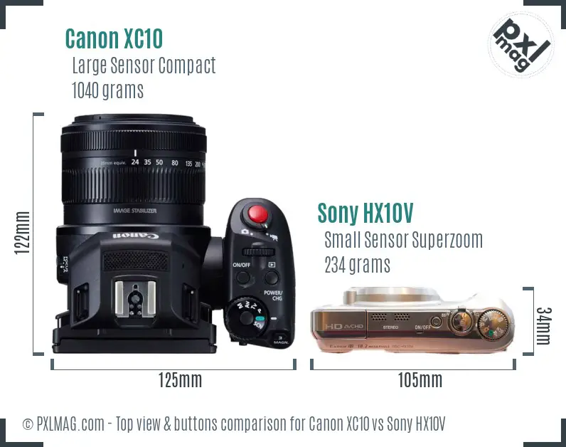 Canon XC10 vs Sony HX10V top view buttons comparison