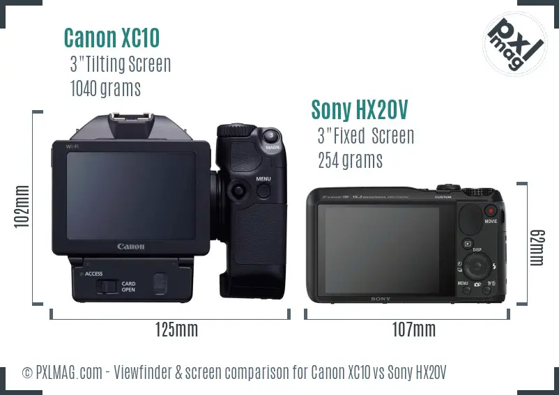 Canon XC10 vs Sony HX20V Screen and Viewfinder comparison