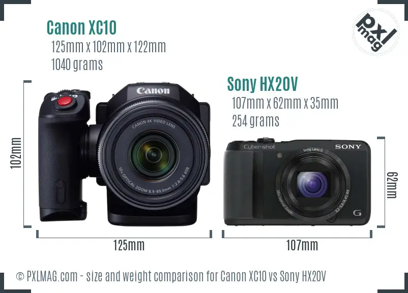 Canon XC10 vs Sony HX20V size comparison