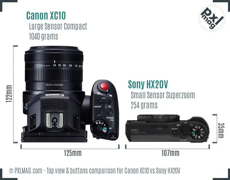 Canon XC10 vs Sony HX20V top view buttons comparison