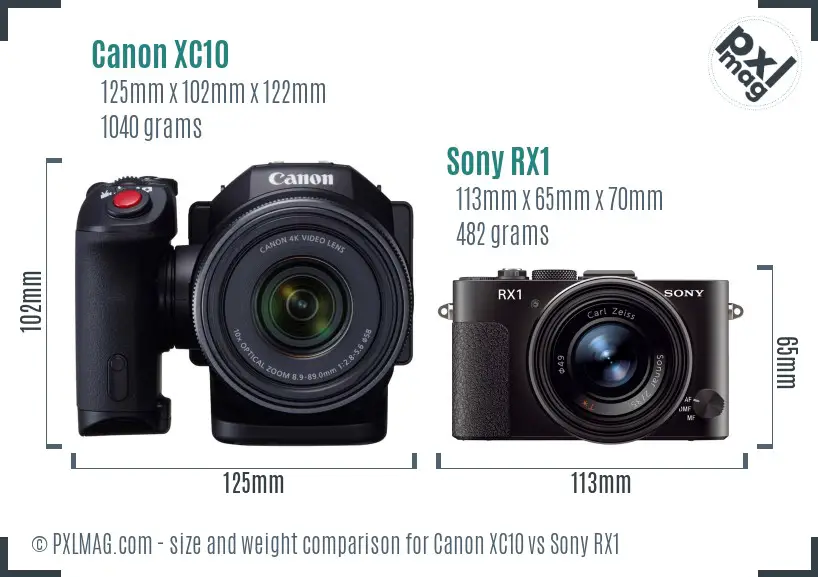 Canon XC10 vs Sony RX1 size comparison