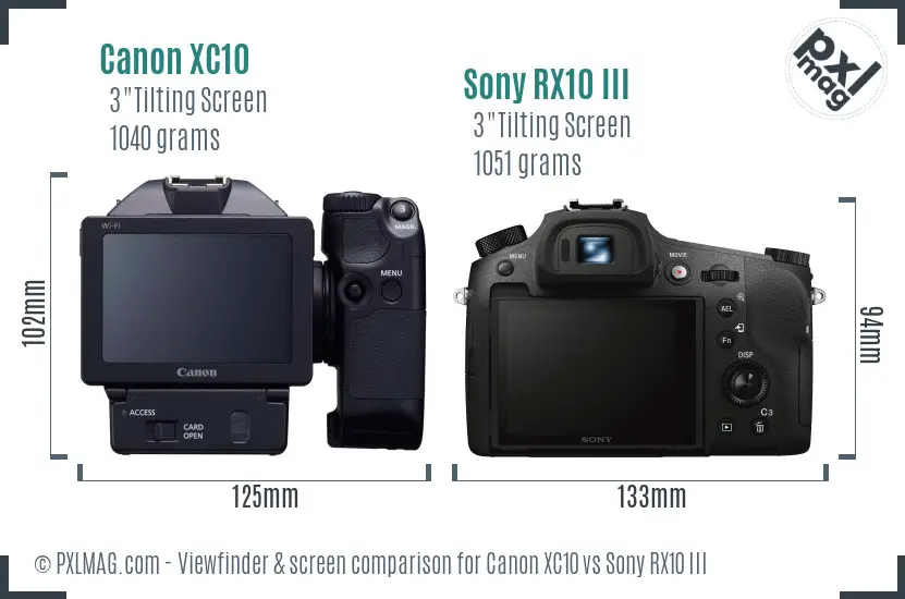 Canon XC10 vs Sony RX10 III Screen and Viewfinder comparison