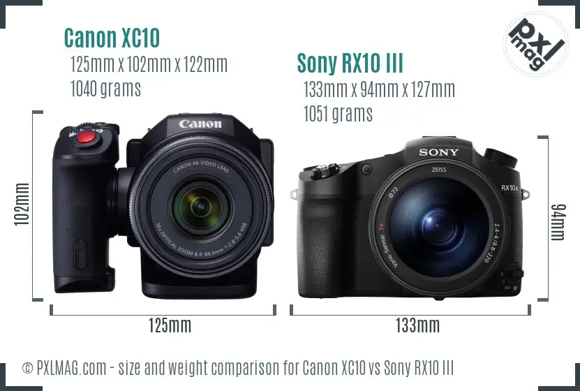 Canon XC10 vs Sony RX10 III size comparison