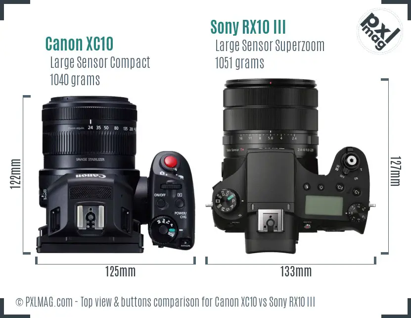 Canon XC10 vs Sony RX10 III top view buttons comparison