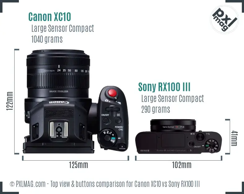 Canon XC10 vs Sony RX100 III top view buttons comparison