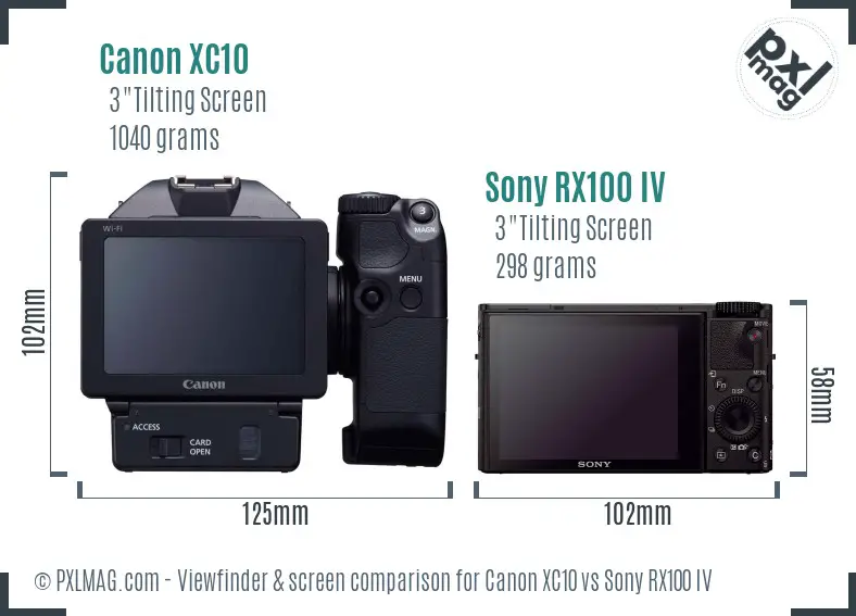 Canon XC10 vs Sony RX100 IV Screen and Viewfinder comparison