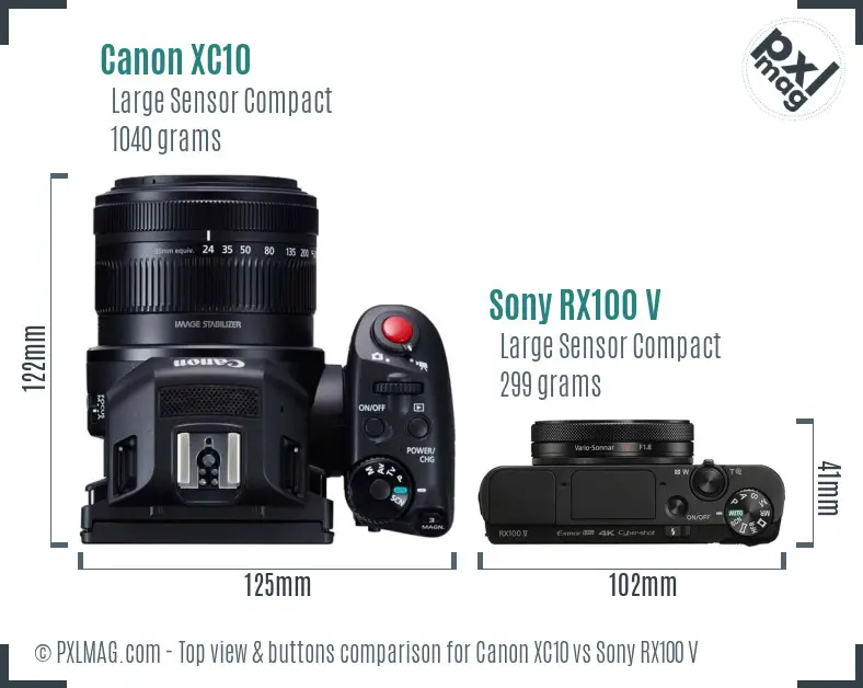 Canon XC10 vs Sony RX100 V top view buttons comparison