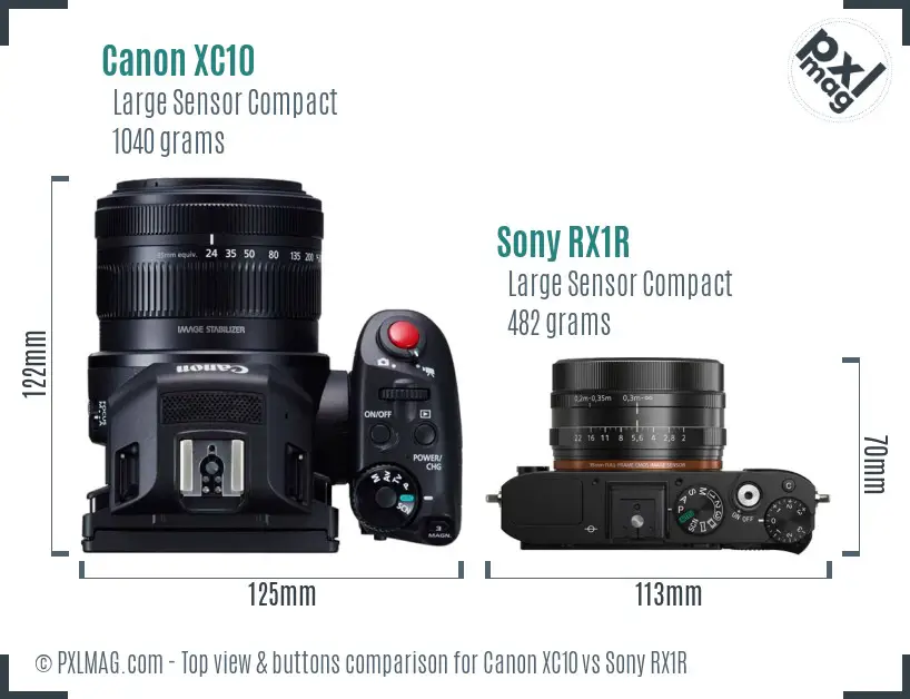 Canon XC10 vs Sony RX1R top view buttons comparison
