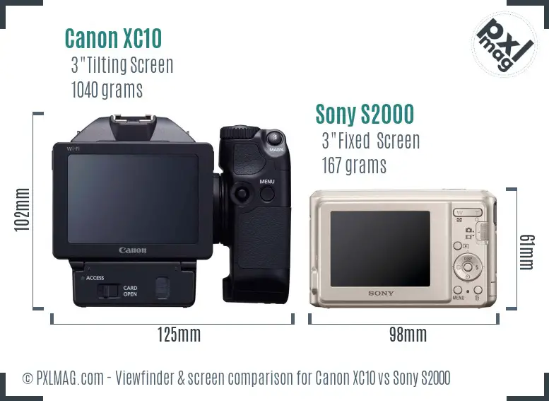 Canon XC10 vs Sony S2000 Screen and Viewfinder comparison