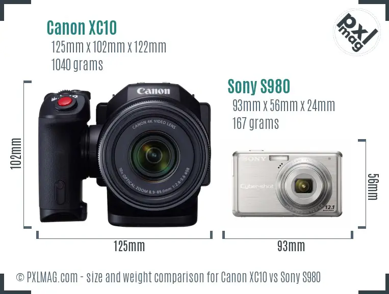 Canon XC10 vs Sony S980 size comparison