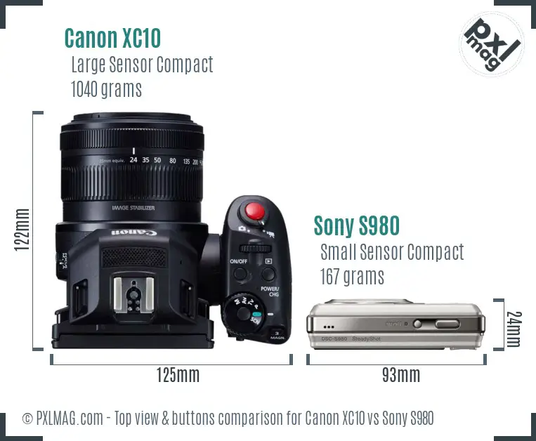 Canon XC10 vs Sony S980 top view buttons comparison