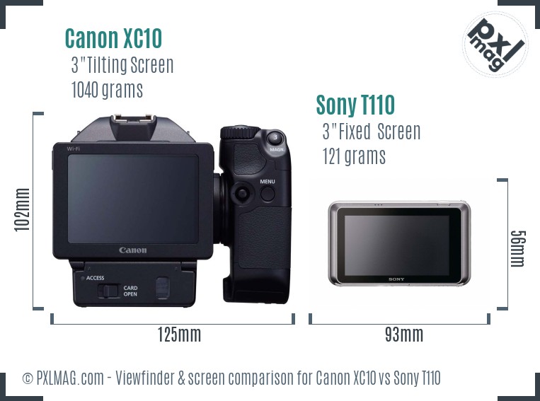 Canon XC10 vs Sony T110 Screen and Viewfinder comparison