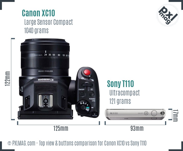 Canon XC10 vs Sony T110 top view buttons comparison
