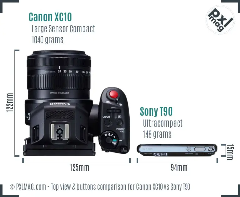 Canon XC10 vs Sony T90 top view buttons comparison Canon XC10 vs Sony T90 top view buttons comparison