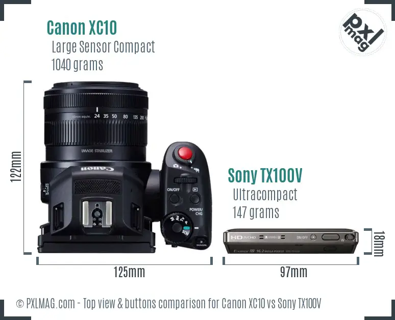 Canon XC10 vs Sony TX100V top view buttons comparison Canon XC10 vs Sony TX100V top view buttons comparison