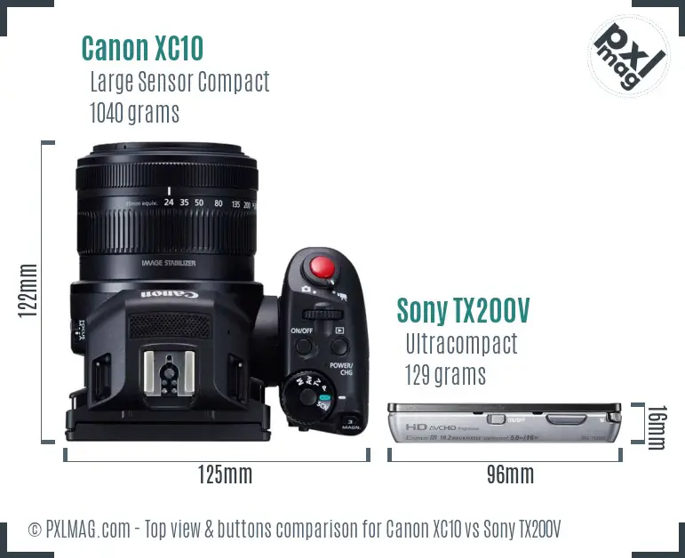 Canon XC10 vs Sony TX200V top view buttons comparison