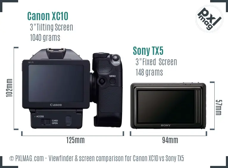 Canon XC10 vs Sony TX5 Screen and Viewfinder comparison