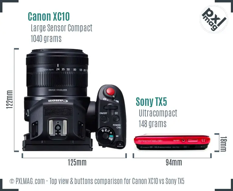 Canon XC10 vs Sony TX5 top view buttons comparison