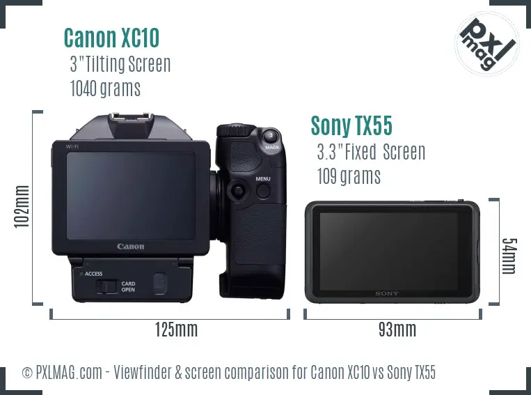 Canon XC10 vs Sony TX55 Screen and Viewfinder comparison