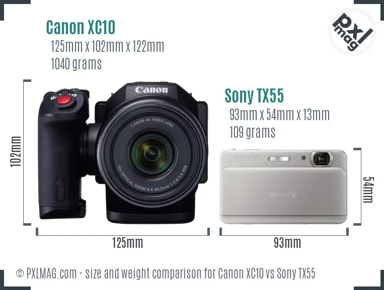 Canon XC10 vs Sony TX55 size comparison