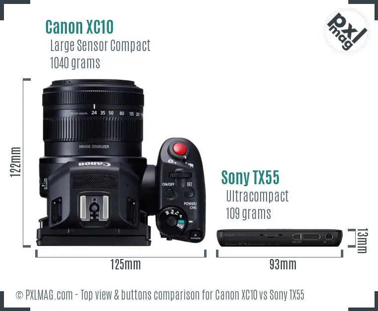 Canon XC10 vs Sony TX55 top view buttons comparison