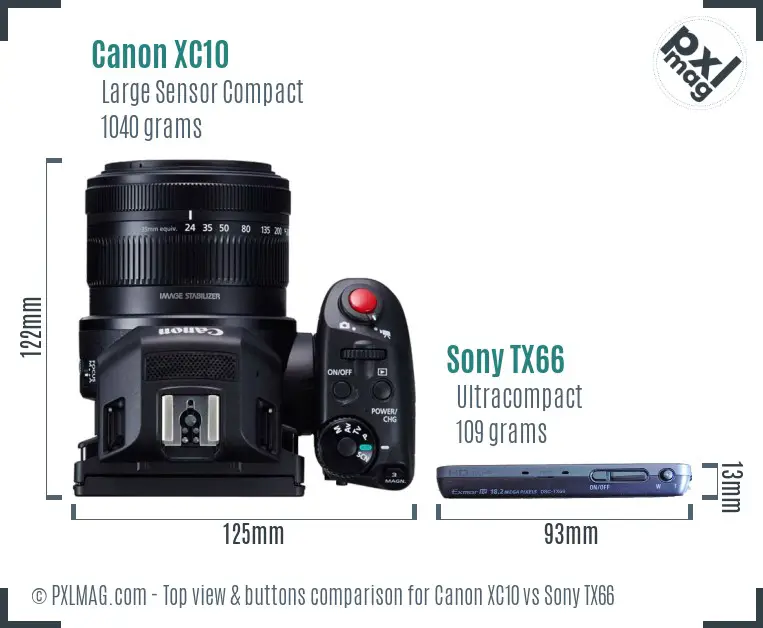 Canon XC10 vs Sony TX66 top view buttons comparison