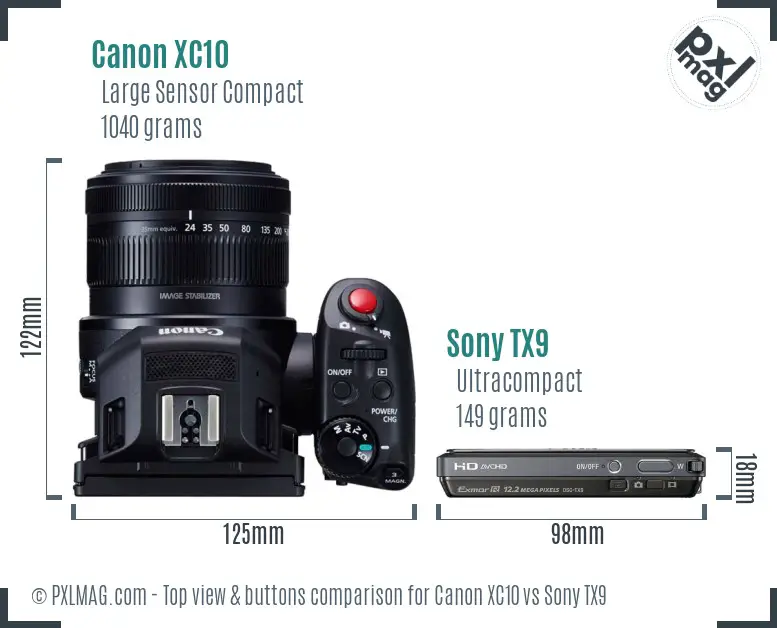Canon XC10 vs Sony TX9 top view buttons comparison Canon XC10 vs Sony TX9 top view buttons comparison