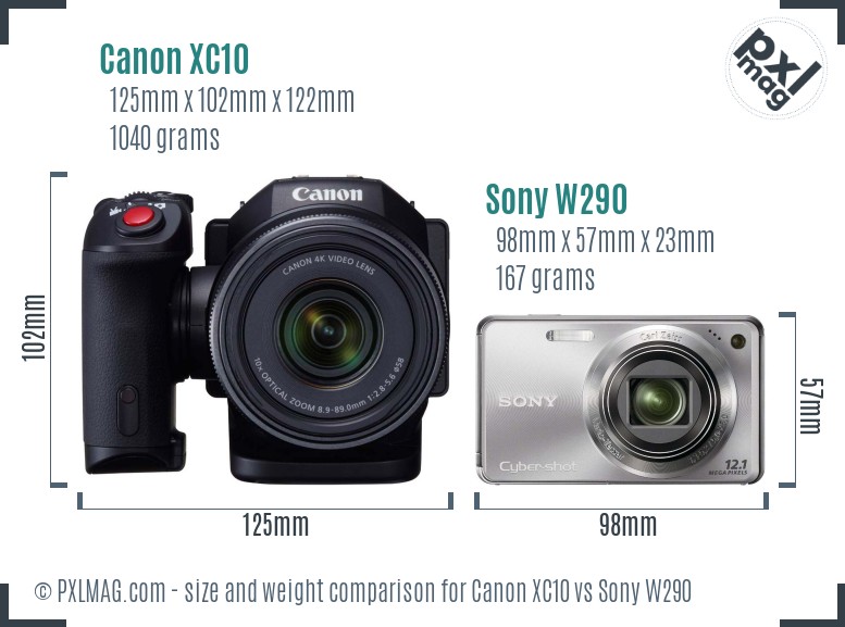 Canon XC10 vs Sony W290 size comparison